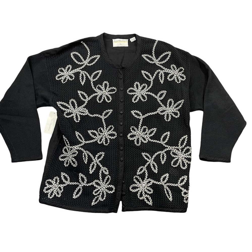 Marisa Christina II 1X New w/ Tags Black Sweater 100% Cotton‎ Embroidered